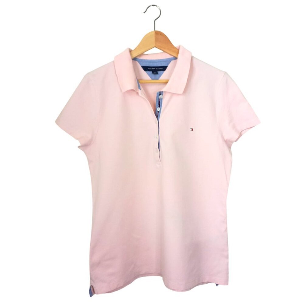 Tommy Hilfiger Women’s Polo Shirt Size L Pink Short Sleeve